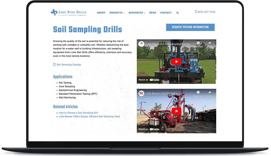 Lone Star Drills soil sampling landing page