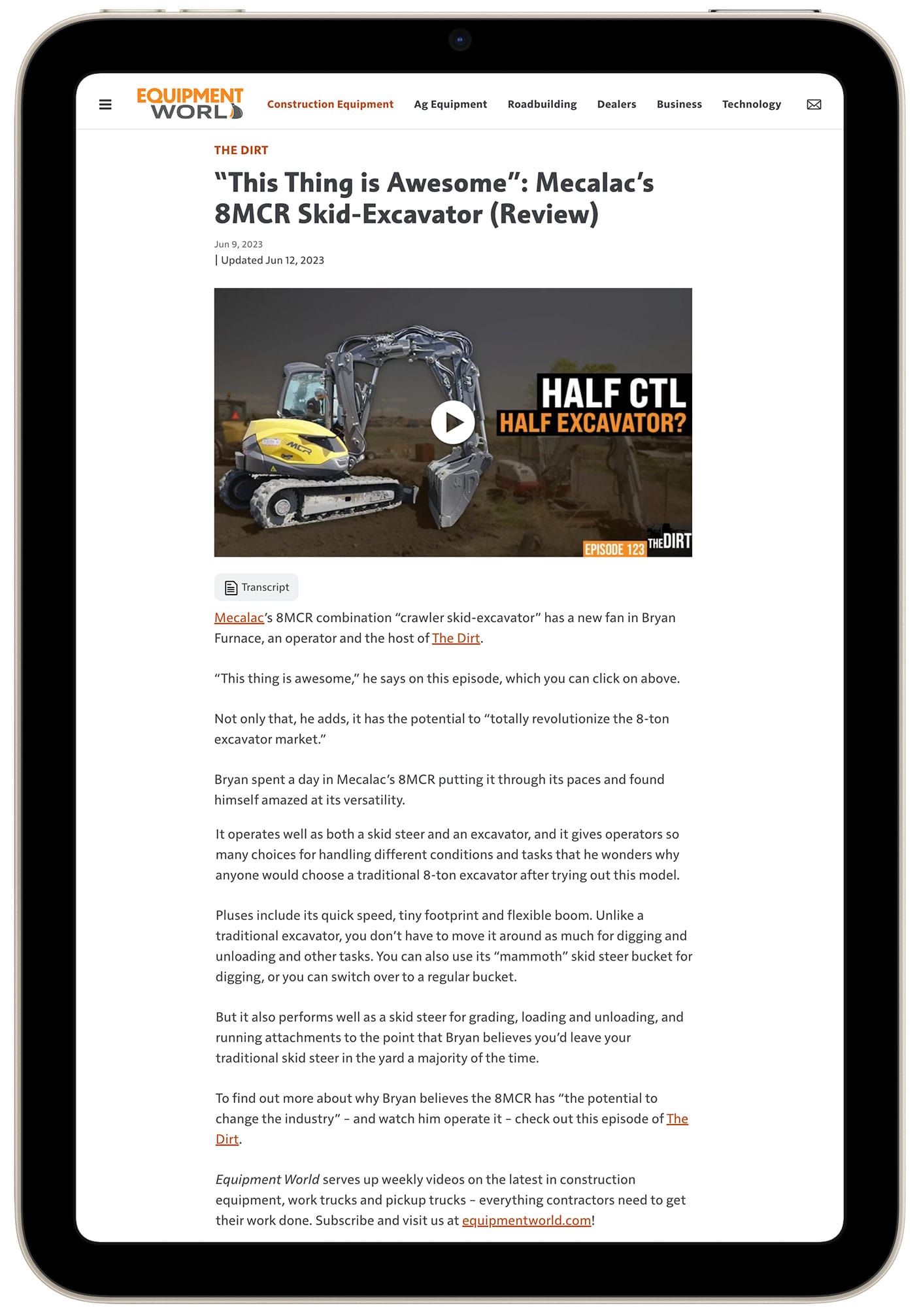 •	The Dirt – Machine Review: Mecalac’s 8MCR Crawler Skid-Excavator